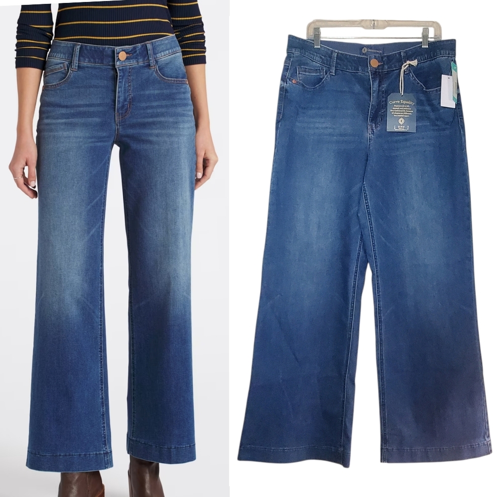 Democracy Absolution High Rise Wide Leg Denim Jeans Indigo Stretch Cotton Blend